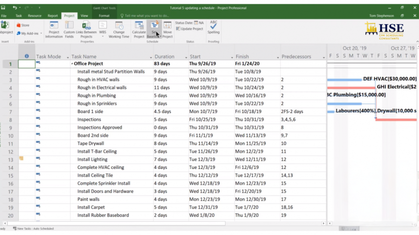 3 Quick Steps To Start Using CPM Baseline Schedules MS Project - HSE ...